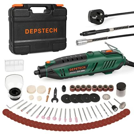 DEPSTECH Rotary Tool Kit, 200W Rotary Multi Tool 6 Variable Speed 10000-40000RPM with Keyless Chuck and Flex Shaft, 128pcs Accessories Set for DI