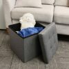 CINNOR 2 Pack Folding Storage Ottomans, Small Cube Storage Box, Foot Rest Stool Seat for Living Room,12.6”x 12.6”x 12.6” (Linen Fabric-Grey)