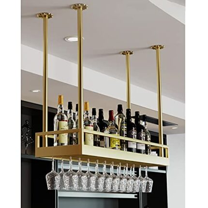 KEppd Wine Rack Ceiling Wine Rack Wine Racks, Hanging Wine Glass Holder, Rustic Style Wine Glass Bottle Rack Can Hanging Mount, Metal Stemware Ho