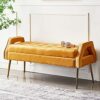 Bedroom Bench Velvet Upholstered Bench Seat,Luxurious End Of Bed Bench With Golden Legs,Comfybench Multifunction,Green,100X46X55Cm