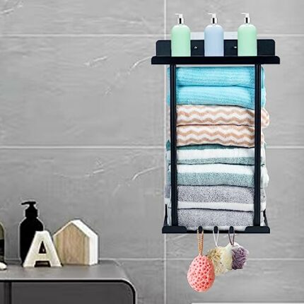 Terkarlie Retractable Towel Rack, Towel Rack Wall Mounted, Adjustable Towel Holder Black, Bathroom Towel Storage, Wall Towel Storage Rack for Rol