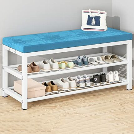 Shoe Bench, 3-Tier Shoe Rack Bench for Entryway, Shoe Storage Organizer with Padded Seat, for Hallway, Living Room, Bedroom, Bench Seat Holds Up