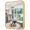 AOAOPQ 17x26 inch Rose Gold Aluminium Steel Metal Framed Bathroom Mirror for Wall Mounted Rounded Rectangular Bathroom Vanity Mirror