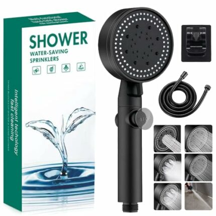 Shower Head High Pressure Booster with 1.5 m Hose & Bracket, 2023 6 Modes Rain Power Shower, Waterfall Shower Heads with 65% Water Saving Stop, H