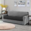 Caijin Sofa Seat Cushion Cover,Soft Velvet Fabric Couch Cushion Slipcover,Stretch Velvet Fabric Elastic Bottom（Black, 3 Seater）