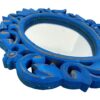 collectiblesBuy Handcrafted Wooden Hand Held Mirror Blue Floral Design with Handle Small Oval Shape Plain HD Dressing Table Bathroom Accessory Va
