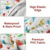 Waterproof Round Elastic Edged Tablecloth, Red Flower 90-110cm Fitted Flannel Backed Table Cover Stain Resistant Oil-proof PVC Wipeable Table Pro