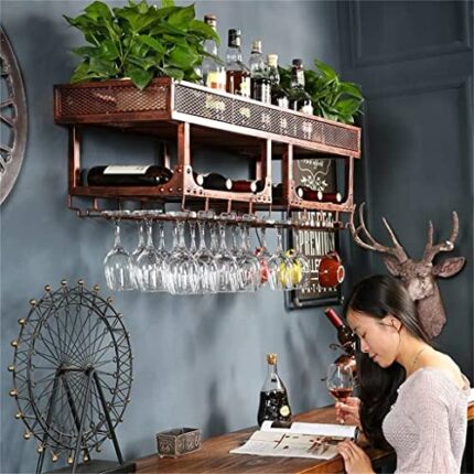 Wall Wine Rack, Metal Wine Bottle Storage Rack Vintage Style Iron Champagne Stemware Holder, Wall-mounted Wine Holder Display Shelf for Bars,Rest