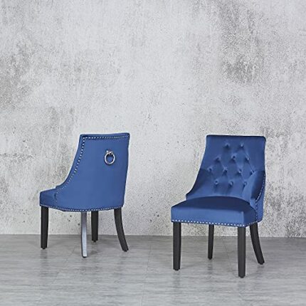 Direct VR Classic Velvet High Back Dining Chairs, Navy seat with Black Legs, One Size