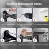 Towel Rack with Towel Bar - 60cm Bathroom Towel Rack Holder - Stainless Foldable Towel Shelves with Movable Hooks Black Wall Mount Towel Storage
