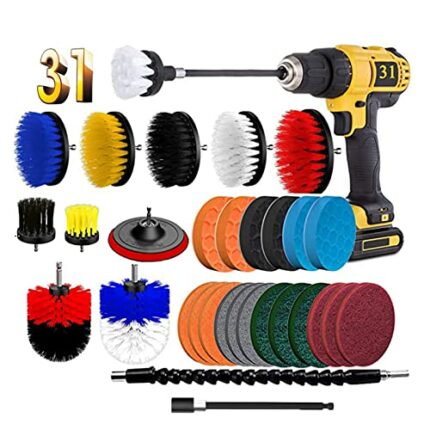 BRITOR Drill Brushes for Cleaning 31 Piece, Drill Brush Set Cleaning Tools, Car Drill Brushes Detailing with Scrub Pads, Power Scrubber Kit with