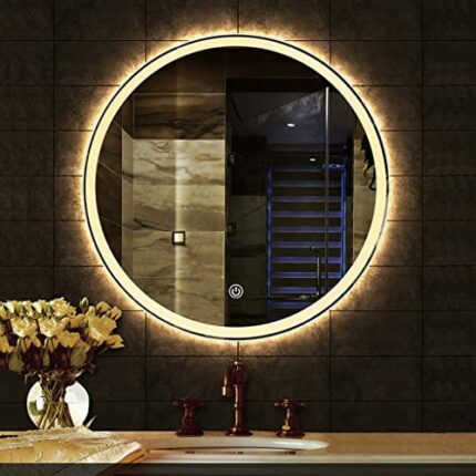 SkiPdr Bathroom Mirror round Frameless Backlit with Lights Antifog Smart Makeup Vanity Backlight and Frontilluminated, Warm Light, 70cm round