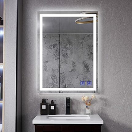KYHOMY 50x70CM Illuminated Backlit LED Bathroom Mirror Wall Mounted Vanity Mirror Demister Pad Anti-Fog 3-Color Dimmable LED light IP44 Horizonta