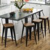 POINTANT Bar Stools Set of 4 Metal Bar Stool Counter Height Bar Stools 26" Black Modern Bar Chairs with Back and Wooden Seat Bar Stools Counter H