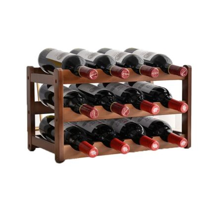 Felenny Wooden Rack 3 Tiers 12 Bottle Free Standing Storage Holder, Rack Cabinet Holder Display Shelf for Home Living Room, Pantry, Kitchen, Cabi