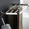 Towel Rack Holder Bathroom,Single Layer Wall Mount 90 Folding Towel Rail with Hooks,Storage Shelf with 3 Towel Bar 80Cm