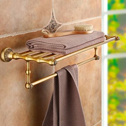 HIGOH Towel Racks, Bathroom Towel Rack Wall Mounted Towel Holder,All Copper European Antique Towel Rack,Bathroom Towel Shelf Bathroom Hardware Wa