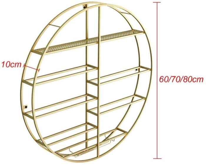 EMISOO Round Wine Racks Wall Mounted Wine Bottle and Glass Holder Metal Goblet Stemware Racks Home Bar Floating Display Shelves, Gold (Size : Dia