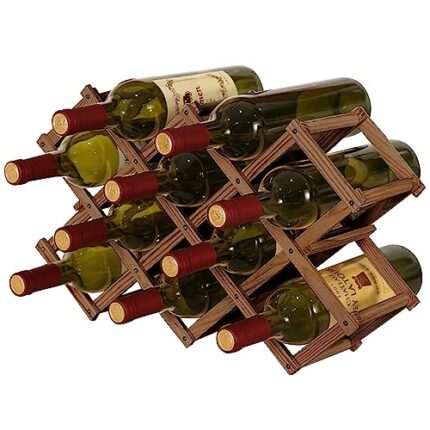 QUCUMER Wooden Wine Rack, Foldable Wine Storage Organizer 10 Slot Foldable Wine Rack Table Free Standing Bottle Racks Foldable Wine Shelves for H