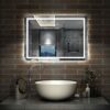 Acezanble LED Bathroom Mirrors,Demister Pad,Touch Sensor Switch,Wall Mounted,IP44,Vertical or Horizontal (Touch+LED+Demister, 800X600)