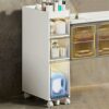 9''W Small Bathroom Storage Cabinet, 4 Tier Narrow Bathroom Floor Cabinet Large Capacity with Plastic Drawers and Casters Slim Toilet Paper Stora