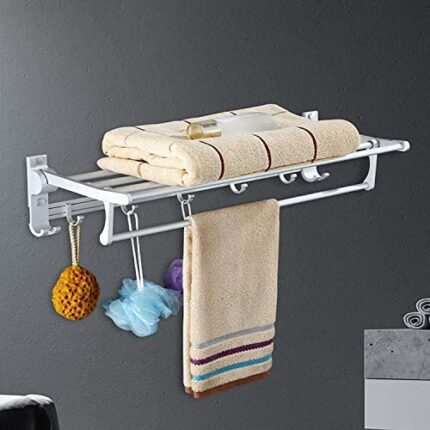 XHALERY Towel Shelf Towel Rail With Dual Row For Bathroom,Wall-Mounted,Towel Rack With Double Towel Shelf For Bathroom,Shower Shelf Organizer Hol