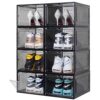 ZLLZUU Shoe Storage Box Upgrade Solid Plastic, Shoe Box Clear Plastic Stackable, Shoe Organizer Box with Magnetic Clear Door, Drop Front Shoe Box