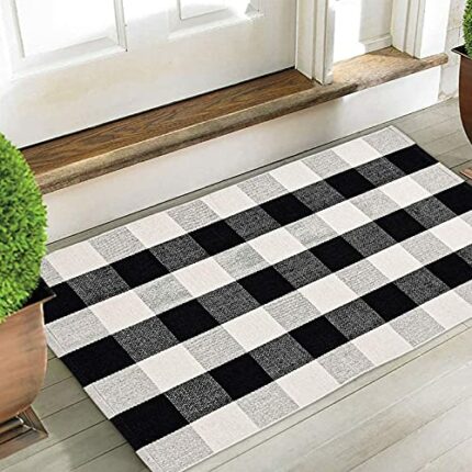 CHICHIC 27.5x43 Inch Black White Buffalo Plaid Check Rug Area Rug Fall Decor Doormat Checkered Floor Mat Welcome Layered Mat Indoor for Door Porc