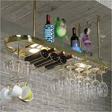 Ceiling Wine Rack Multi-Function Wine Rack Glass Wine Glass Holder Vintage Wrought Iron Wine Rack - Restaurant Kitchen Bar Decoration Adjustable