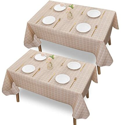 Checkered Tablecloth, 2 Pack 137*180cm Plaid Rectangular Wipeable Plastic Wipe Clean Table Cloth, Stain Resistant Waterproof Oil-proof Gingham Ta