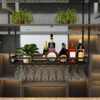 Ceiling Mounted Wine Bottle Holder Hanging Single Layer Industrial Hanging Wine Glass Holder Adjustable Height Home Ceiling Decoration Shelf for