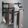 Towel Rail 3-Tier Bath Towel Rack with Hooks Aluminum Wall Mounted Towel Holder Black 30CM Punch-Free Towel Bar Rail for Kitchen Bathroom Toilet