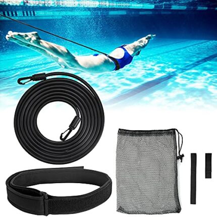 KBNIAN Swimming Resistance Belt, 4M Swim Training Belt Static Stationary Swimming Leash Durable Swim Bungee Cord Swim Exerciser Belt Pool Swimmin