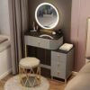 Dressing Table Set with LED Lights Mirror and 4 Drawers, Wooden Makeup Vanity Desk Stool, Modern Makeup Vanity Dressing Table with Cushioned Stoo
