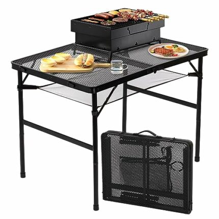 bimiti Folding Camping Table Protable 90 x 60cm Adjust Height Aluminum Foldable Picnic Table Metal Grill Table for Outside Lightweight Fold Up Ta