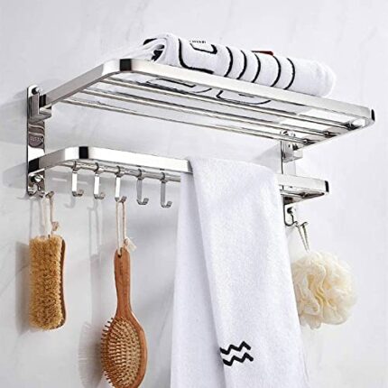 78cm Wall-Mounted Towel Rack Towel Rail Double-Layer Stainless Steel With Five Hooks For Bathroom Kitchen Hotel Office