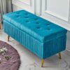 Velvet Storage Bench Rectangular Sofa Stool, Modern Tufted Button Storage Ottoman Benches, Upholstered Bench Seat with Gold Metal Legs, for Bedro