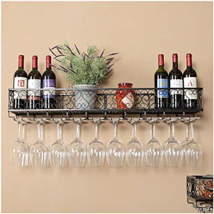 Wall-Mounted Wine Rack Simple Style Metal Home Goblet Multi-Function Display Storage Wine Rack -Restaurant Kitchen Bar Living Room Height Adjusta