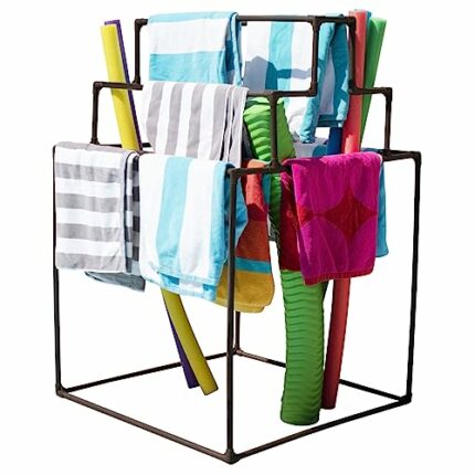 Essentially Yours Pyramid Towel Rack 10 Bar - Dry Wet Towels, Organize Fresh Towels - 36" L x 36" W x 56" H Poolside Towel Storage Organizer, (35