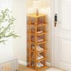 Bamboo Shoe Rack - Vertical Shoe Rack for Small Spaces, Tall Narrow Shoe Rack Organizer for Closet Entryway Corner Garage and Bedroom,Skinny Shoe