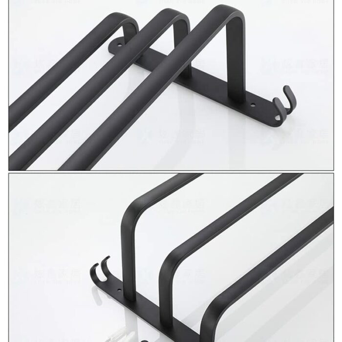 ZTTTD Towel Rack BathroomCollect Holder Wall Mounted Aluminum Multilayer Layer Wiht Hook Toilet Room Rod (Color : Svart, Size : C50cm)