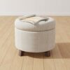 Amazon Basics Upholstered Tufted Storage Round Ottoman Footstool, Burlap Beige, 51 cm x 51 cm x 43 cm