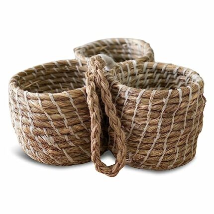 IHI EST. 1986 India Handicrafts 20249 3-Bottle Sand Beige 10 x 5.5 Inch Natural Jute Tabletop Wine Caddy with Handle