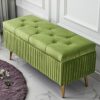 Velvet Storage Bench Rectangular Sofa Stool, Modern Tufted Button Storage Ottoman Benches, Upholstered Bench Seat with Gold Metal Legs, for Bedro