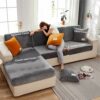 Sofa Seat Cushion Covers Velvet, Sofa Cushion Slipcovers Replacement, Couch Cushion Covers Thick Stretch for Individual Cushions (Gray,Large 1-se
