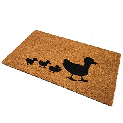 Black Ginger Large, Thick, Decorative, Patterned Coir Door Mats with Nature Designs (Duck Family)