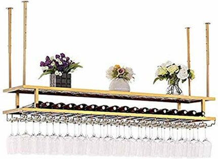 OUSIKA Wine Racks,Wine Lovers/Household Wine Shelf Cup Holder- Adjustable Height Ceiling Wine Rack Hanging Wine Bottle Holder Wine Glass Rack Gob