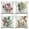 Artscope Set of 4 Waterproof Cushion Covers 45x45cm, Decorative Flamingo and Pink Flowers Pattern Throw Pillow Covers, Perfect to Outdoor Patio G