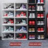 Clear Shoe/Sneaker Box PVC Stackable Plastic Shoe Case Drop Front Foldable Hard Transparent Sneaker Crates Magnetic Enclose Dust Proof 100 Percen