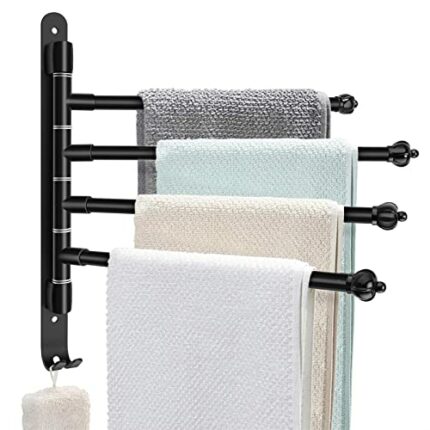 Door Hinge Towel Rack,【Upgrade】 Thicken Toalleros para Banos Modernos,4-Arm Extra Long Swivel Towel Rack,with Hook Swing Out Towel Hanger for Bat